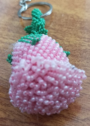 Boncuklu Pembe Çiçekli Anahtarlık - Görsel 2