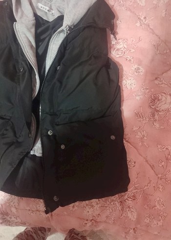 Gri Kapüşonlu Kürklü Kolsuz Kadın Yelek - Görsel 5