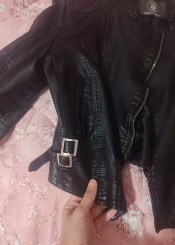 Siyah Deri Goth Punk Kemerli Ceket - Görsel 2