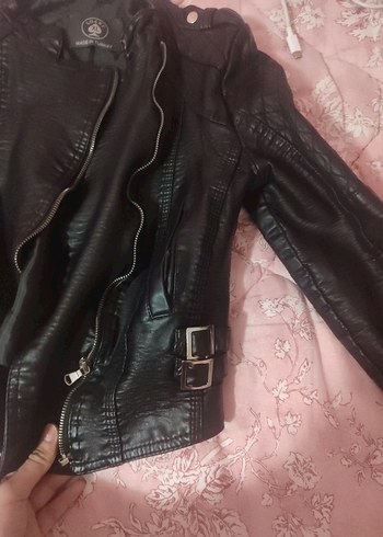 Siyah Deri Goth Punk Kemerli Ceket - Görsel 3