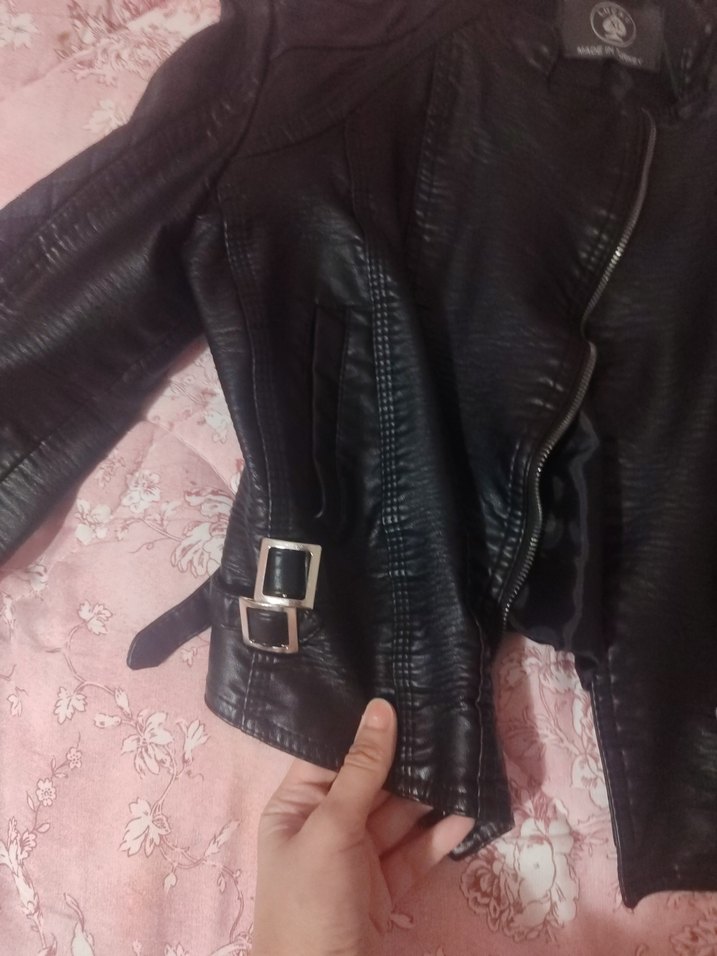 Siyah Deri Goth Punk Kemerli Ceket - Görsel 2