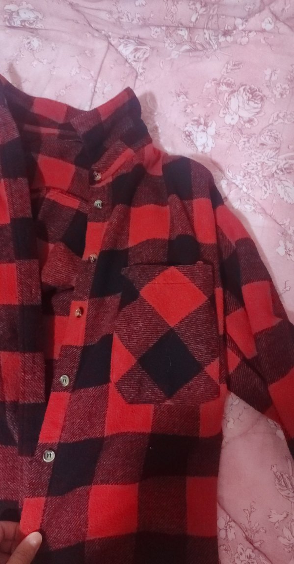 Kareli Kırmızı Kadın Yün Gömlek - Görsel 2