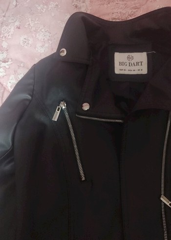 Siyah Deri Kısa Biker Ceket - Görsel 3