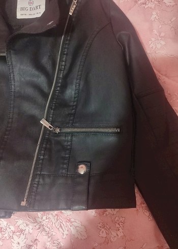 Siyah Deri Kısa Biker Ceket - Görsel 2