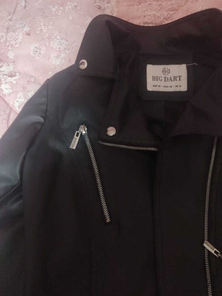 Siyah Deri Kısa Biker Ceket - Görsel 3