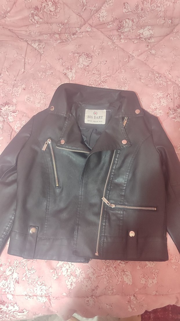 Siyah Deri Kısa Biker Ceket - Görsel 4