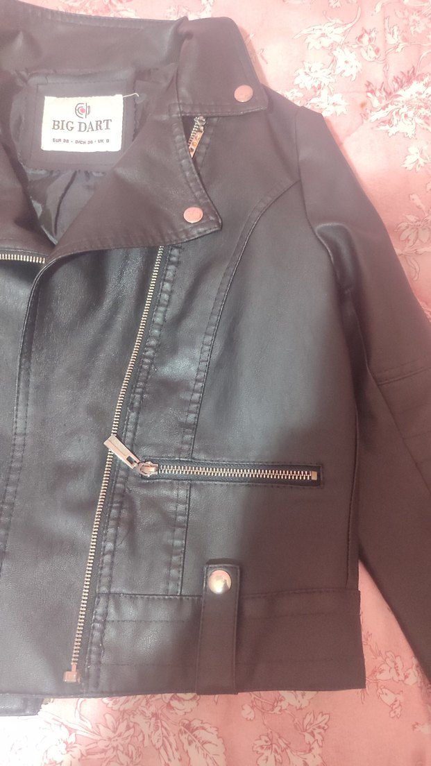 Siyah Deri Kısa Biker Ceket - Görsel 5