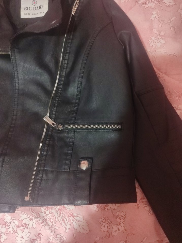 Siyah Deri Kısa Biker Ceket - Görsel 2