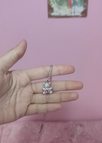 Dantel İşlemeli Pembe Midi Kolye Çelik - Görsel 3