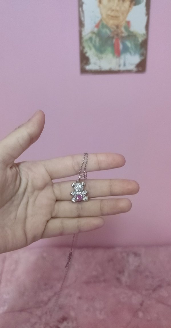 Dantel İşlemeli Pembe Midi Kolye Çelik - Görsel 3