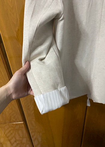 Bej Kadın Keten Blazer Ceket - Görsel 3