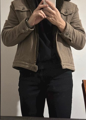 Kürk Detaylı Kahverengi Süet Erkek Ceket - Görsel 3