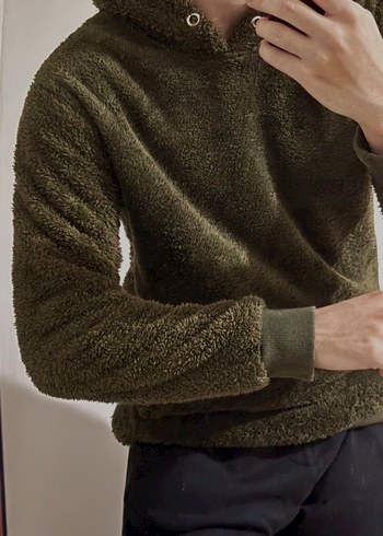 Haki yeşil Peluş Erkek Sweatshirt - Görsel 3