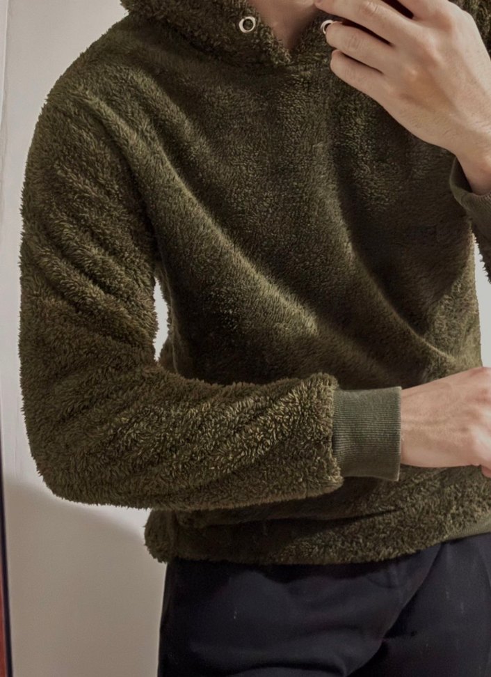 Haki yeşil Peluş Erkek Sweatshirt - Görsel 3