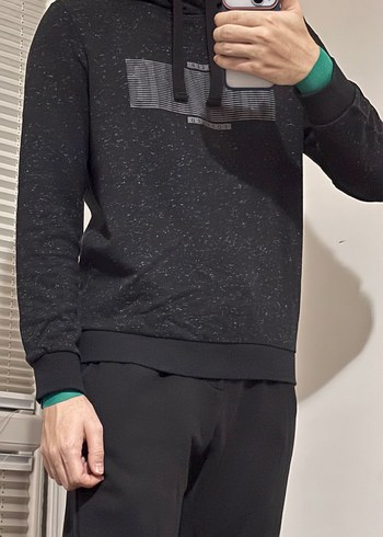 Erkek Siyah Dar Kesim Sweatshirt - Görsel 2