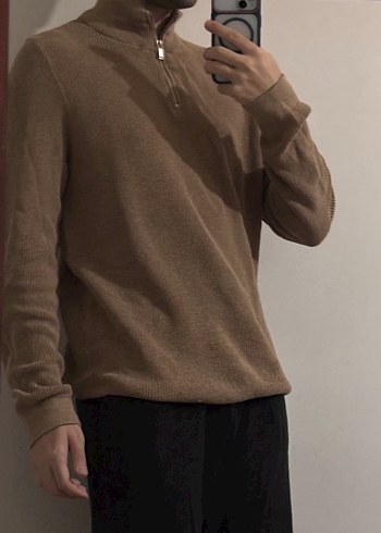 Kahverengi Yarım Fermuarlı Erkek Triko Kazak - Görsel 2