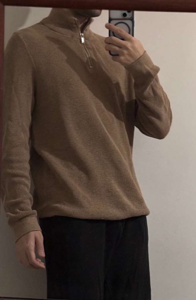 Kahverengi Yarım Fermuarlı Erkek Triko Kazak - Görsel 2