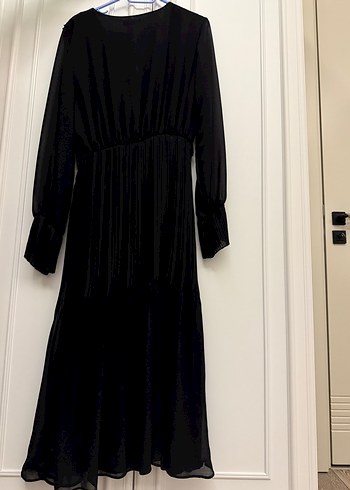 Siyah Uzun V Yakalı Gotik Elbise - Görsel 2