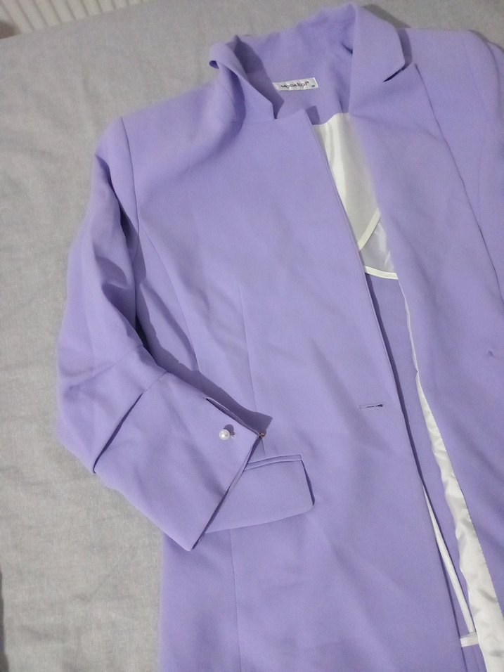 Pastel Mor Düğmeli Kadın Midi Blazer - Görsel 3