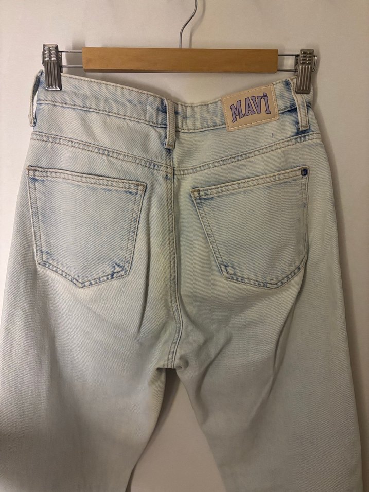 Mavi jeans yüksek bel straight pantolon - Görsel 3