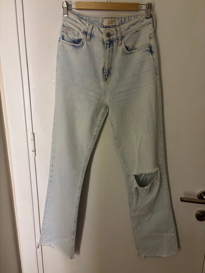 Mavi jeans yüksek bel straight pantolon - Görsel 2