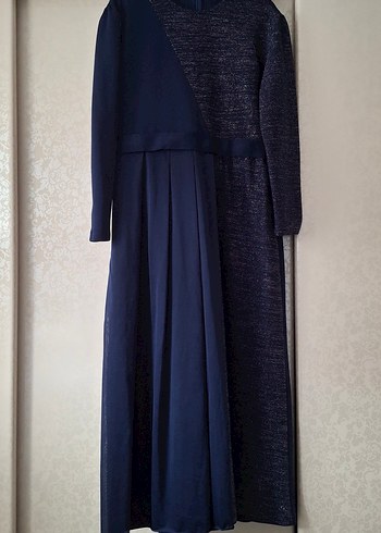 Lacivert Uzun Kollu Pilili Kadın Elbise - Görsel 4