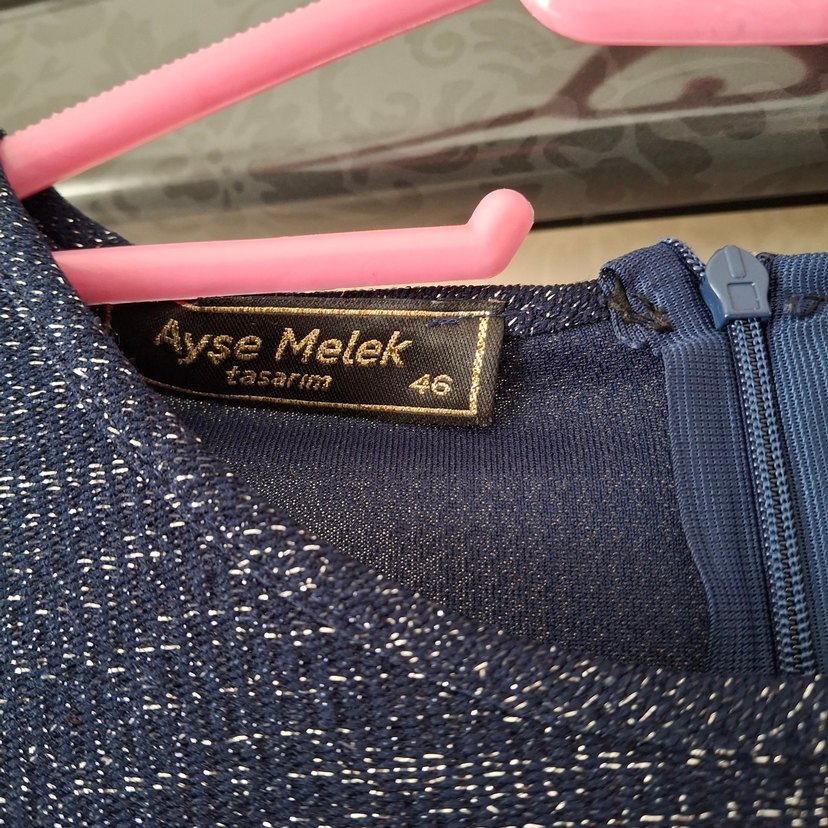 Lacivert Uzun Kollu Pilili Kadın Elbise - Görsel 3