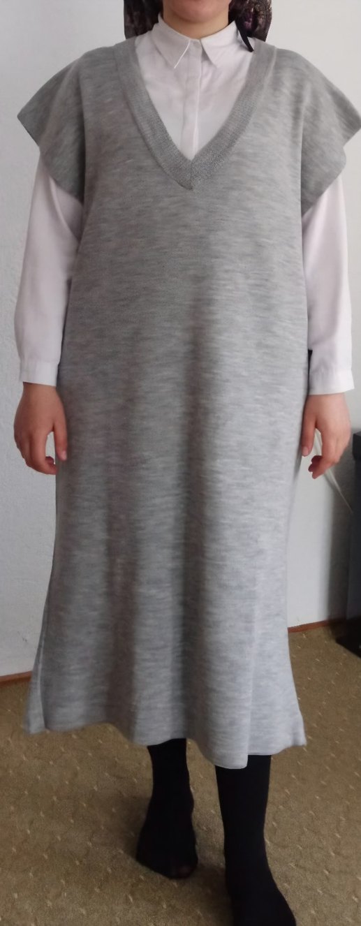 Gri Uzun Kollarsız Triko Kadın Elbise - Görsel 2