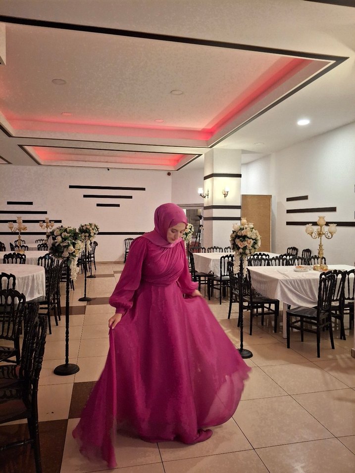 Fuşya Drapeli Uzun Abiye Elbise - Görsel 2