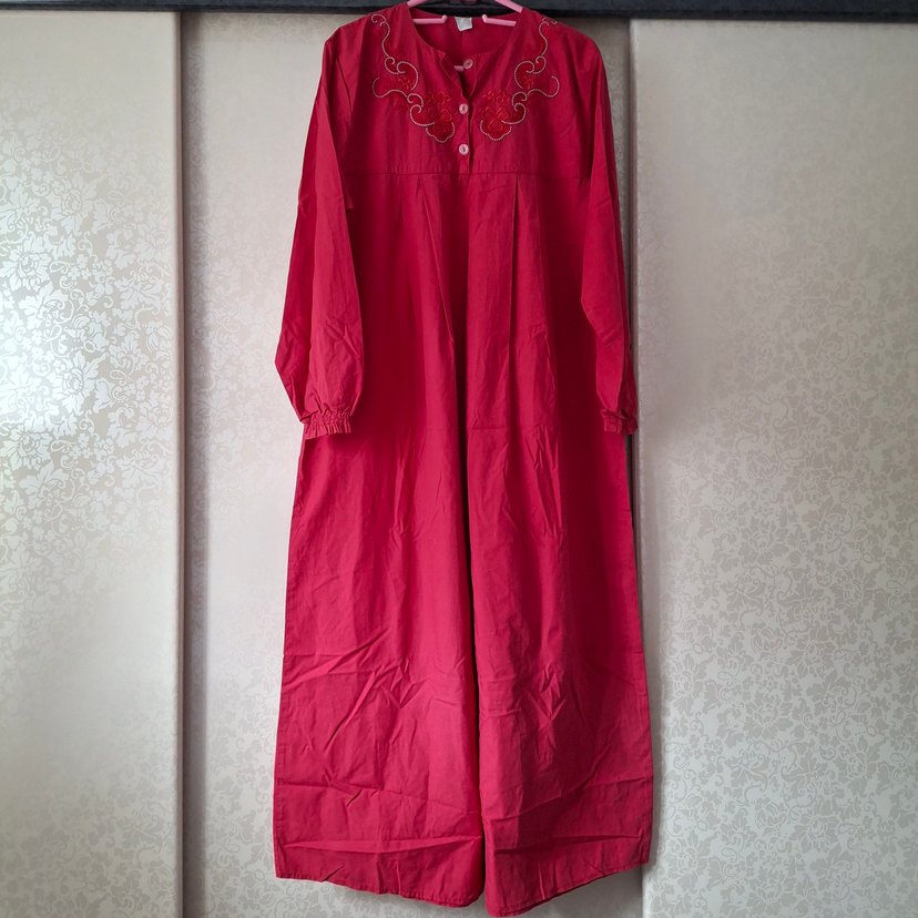 Kırmızı,Pembe Renklerinde Uzun Kollu Robalı Kadın Elbiseler - Görsel 3