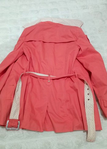 Düğmeli Pembe - Turuncu Midi Trençkot - Görsel 2