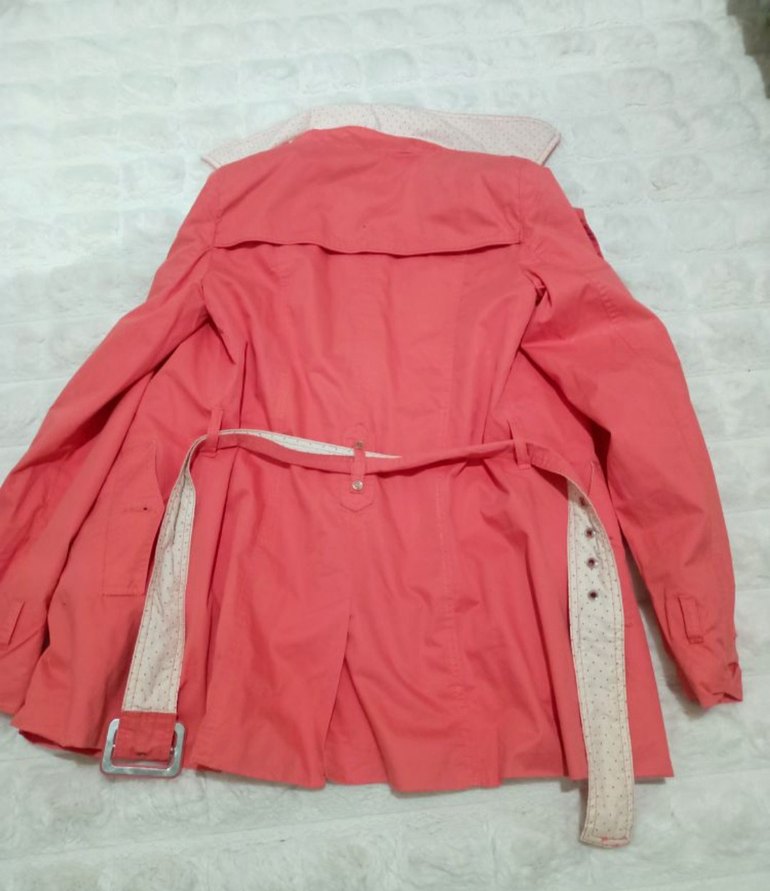 Düğmeli Pembe - Turuncu Midi Trençkot - Görsel 2