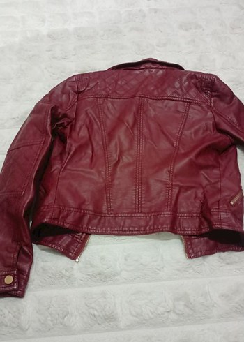 Bordo Kadın Deri Biker Ceket - Görsel 2