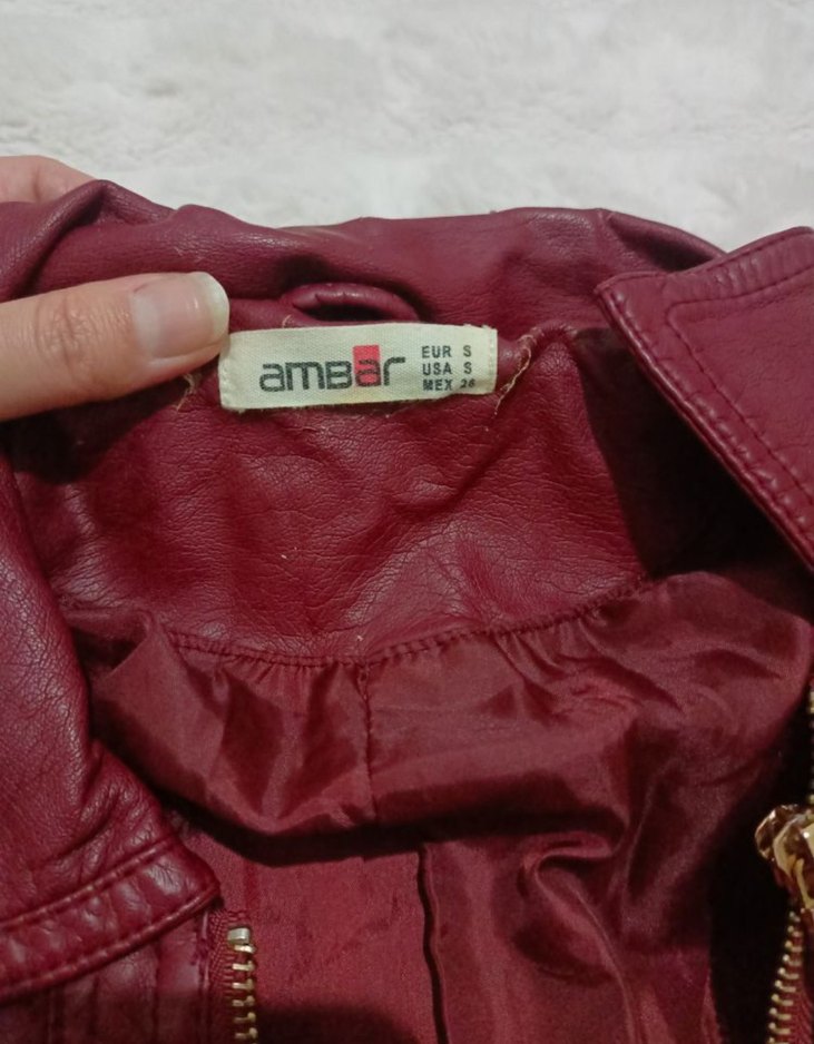 Bordo Kadın Deri Biker Ceket - Görsel 3