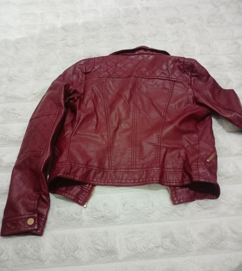 Bordo Kadın Deri Biker Ceket - Görsel 2