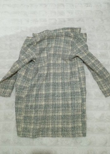 Düğmeli Gri Kadın Yün Kaban Dokuma - Görsel 2