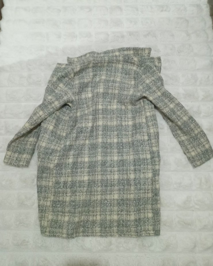 Düğmeli Gri Kadın Yün Kaban Dokuma - Görsel 2