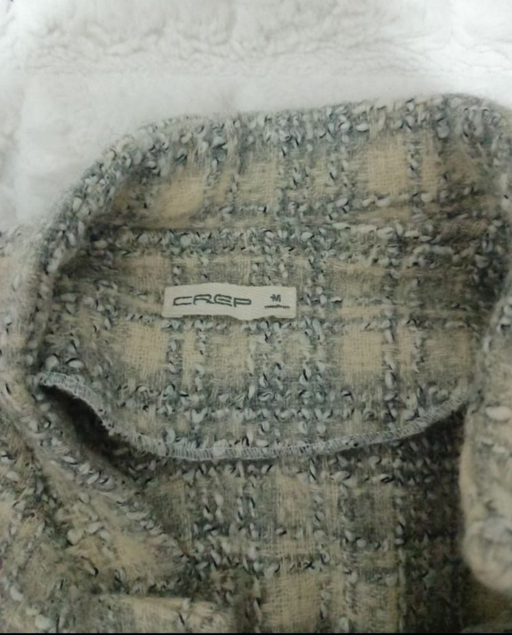 Düğmeli Gri Kadın Yün Kaban Dokuma - Görsel 3