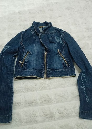 Kadın Mavi Nakışlı Kısa Denim Ceket - Görsel 2