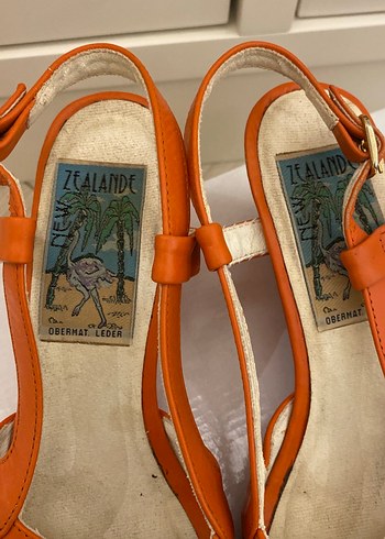 Turuncu Kadın Dolgu Topuklu Orjinal Vintage Sandalet - Görsel 3