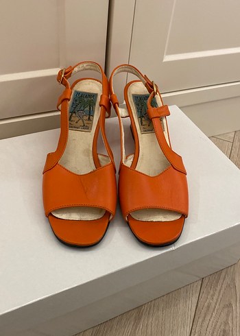 Turuncu Kadın Dolgu Topuklu Orjinal Vintage Sandalet - Görsel 2