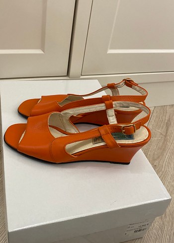 Turuncu Kadın Dolgu Topuklu Orjinal Vintage Sandalet - Görsel 4
