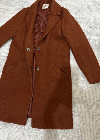 Düğmeli Kiremit  Midi Kadın Kaban - Görsel 2