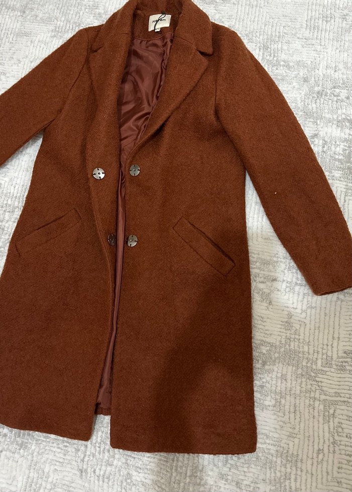 Düğmeli Kiremit  Midi Kadın Kaban - Görsel 2