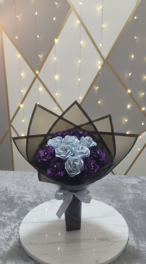 Saten çiçek buketi - Görsel 2