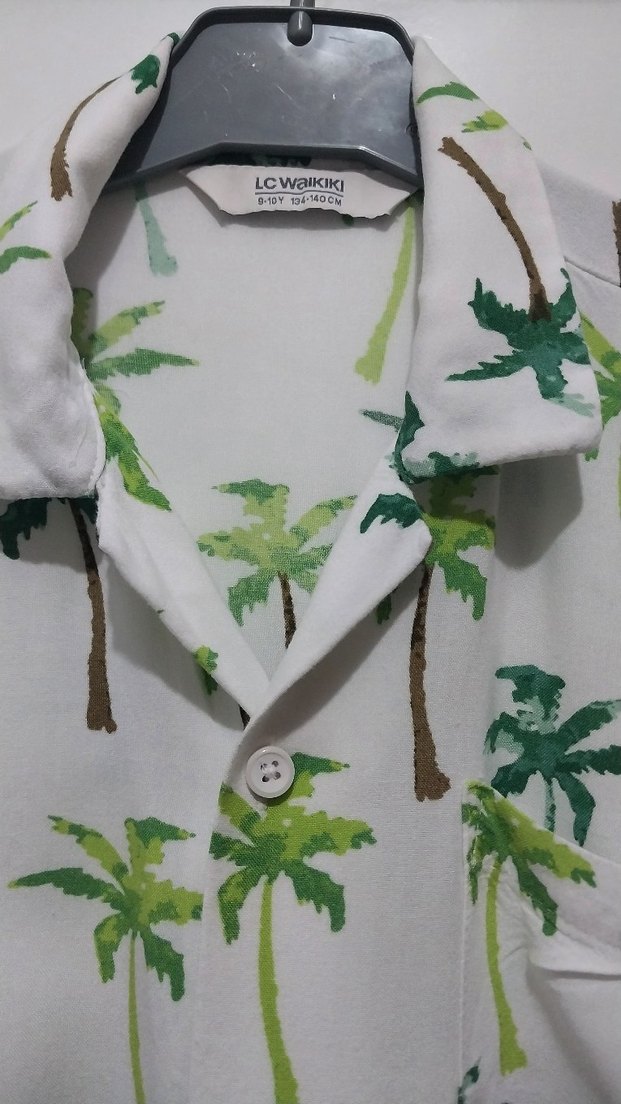 Erkek Çocuk Yeşil Palmiye Desenli Kısa Kollu Gömlek - Görsel 2