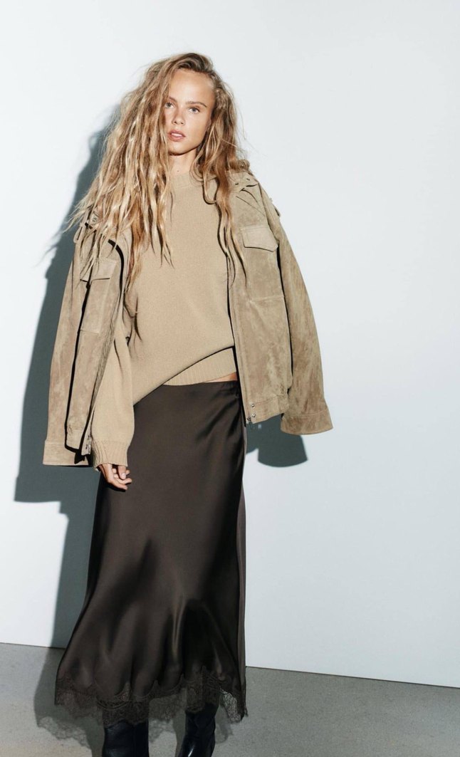 Zara Dantelli Saten Etek - Görsel 5