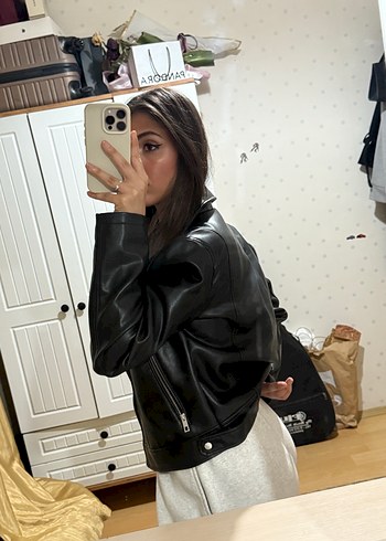 Defacto Siyah Deri Biker Ceket - Görsel 8