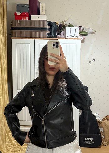 Defacto Siyah Deri Biker Ceket - Görsel 6