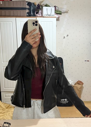 Defacto Siyah Deri Biker Ceket - Görsel 5